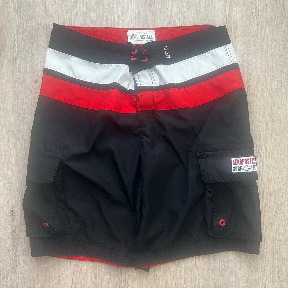 Vintage Y2K Aeropostale Board Shorts Men’s L Red Black White Swim Suit Beach